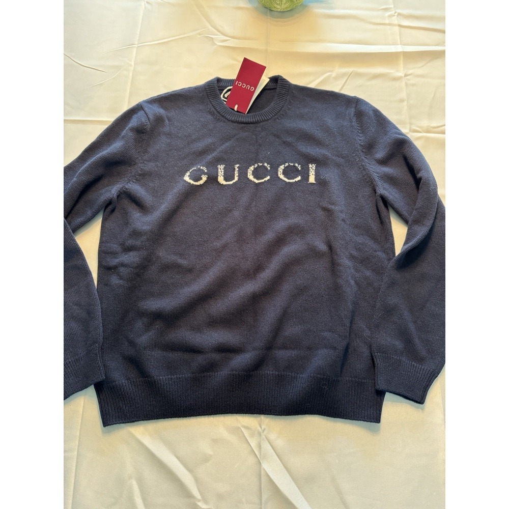NWT Gucci Logo intarsia wool sweater 3XL 100% Wool $1250 Retail Shirt, Long Slee